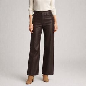 PAIGE Sasha Coated-Jeans Women's Size-30 Brown Faux Leather High Rise Wide Leg